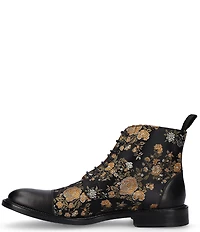 Taft Men's Jack Floral Print Cotton Jacquard Calfskin Cap Toe Dress Boots