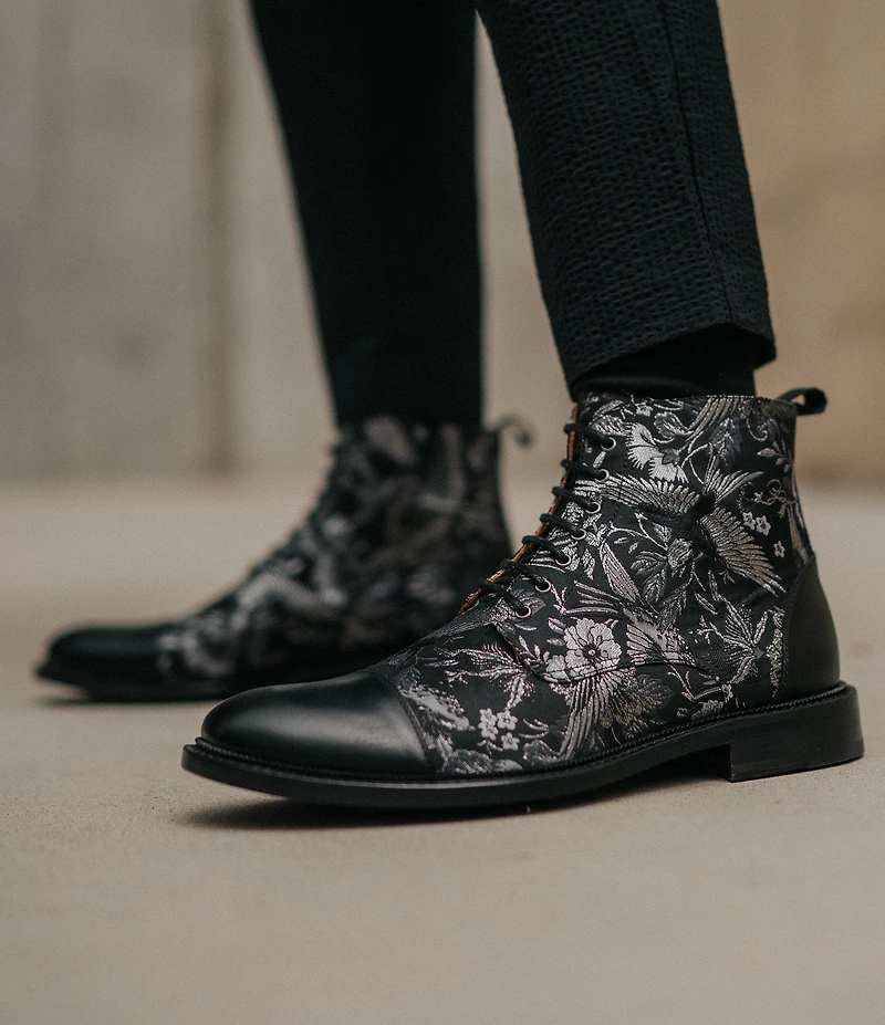 Taft Men's Jack Exotic Bird Jacquard Calfskin Dress Boots