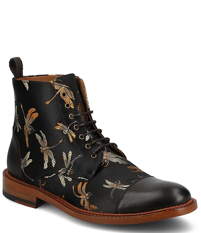Taft Men's Jack Dragonfly Jacquard Calfskin Cap Toe Dress Boots