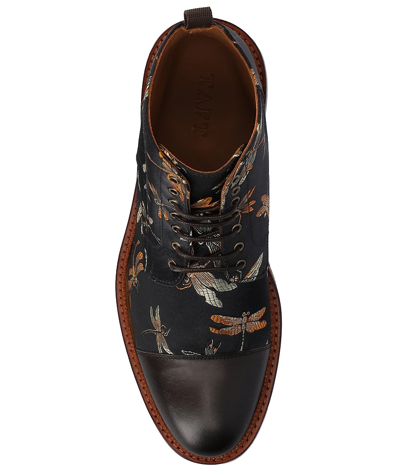 Taft Men's Jack Dragonfly Jacquard Calfskin Cap Toe Dress Boots