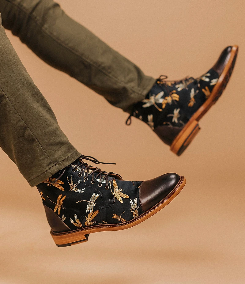 Taft Men's Jack Dragonfly Jacquard Calfskin Cap Toe Dress Boots