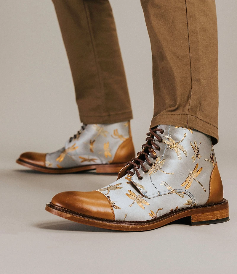 Taft Men's Jack Dragonfly Jacquard Calfskin Cap Toe Dress Boots