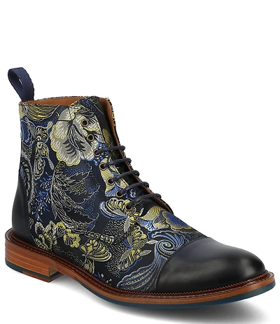 Taft Men's Jack Atlantis Floral Jacquard Calfskin Cap Toe Dress Boots