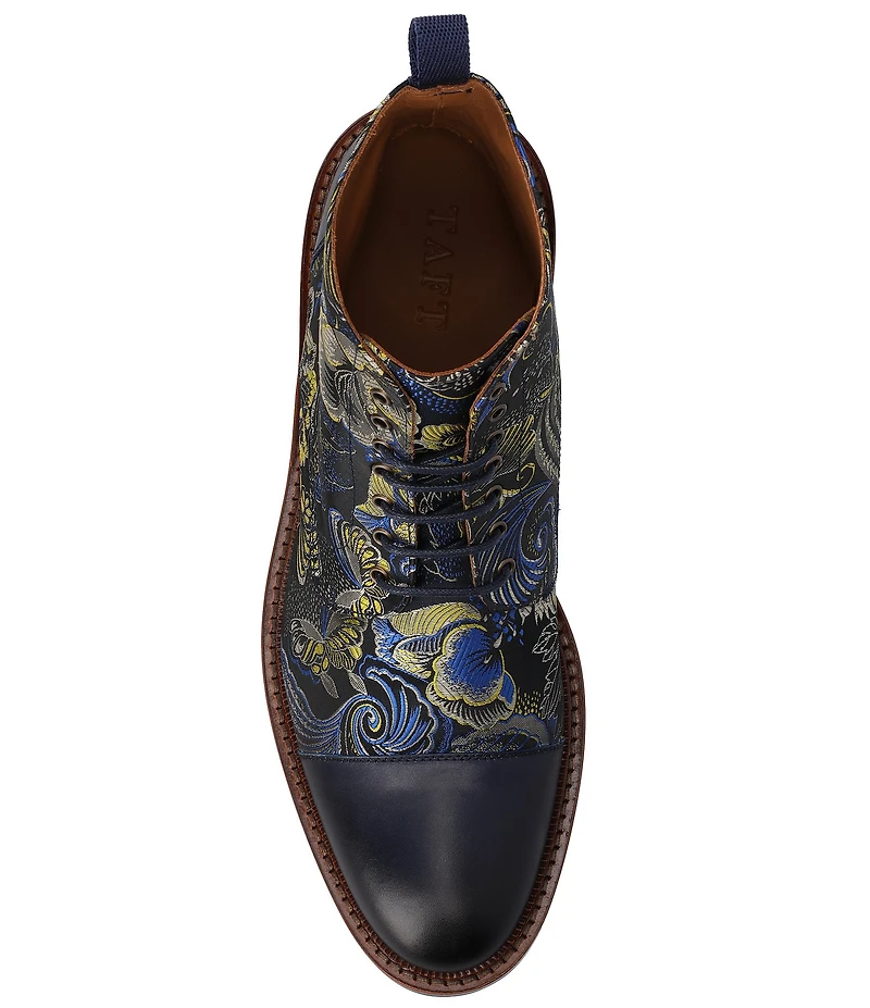 Taft Men's Jack Atlantis Floral Jacquard Calfskin Cap Toe Dress Boots