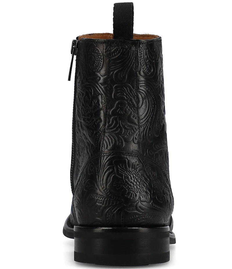 Taft Lewis Floral Embossed Leather Side Zipper Boots
