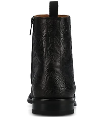 Taft Lewis Floral Embossed Leather Side Zipper Boots