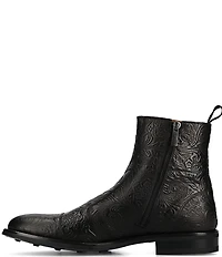 Taft Lewis Floral Embossed Leather Side Zipper Boots
