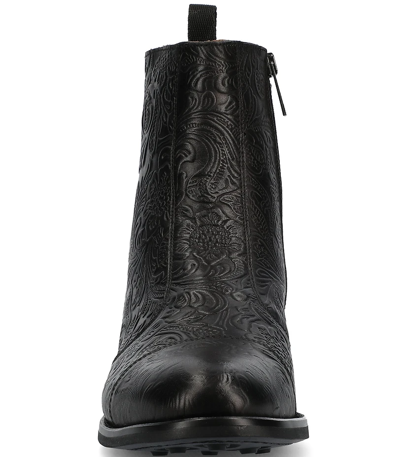 Taft Lewis Floral Embossed Leather Side Zipper Boots