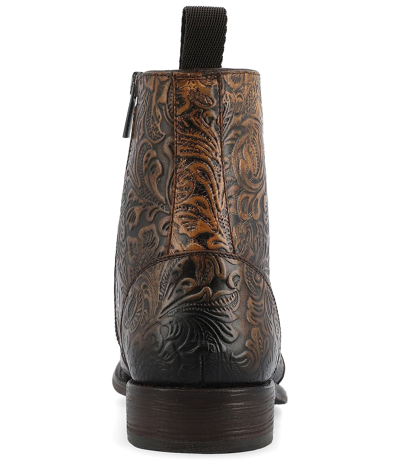 Taft Lewis Floral Embossed Leather Side Zipper Boots