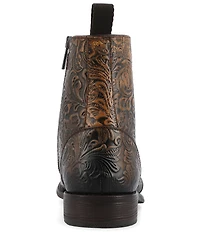Taft Lewis Floral Embossed Leather Side Zipper Boots