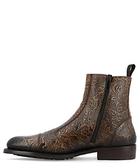 Taft Lewis Floral Embossed Leather Side Zipper Boots