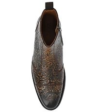 Taft Lewis Floral Embossed Leather Side Zipper Boots