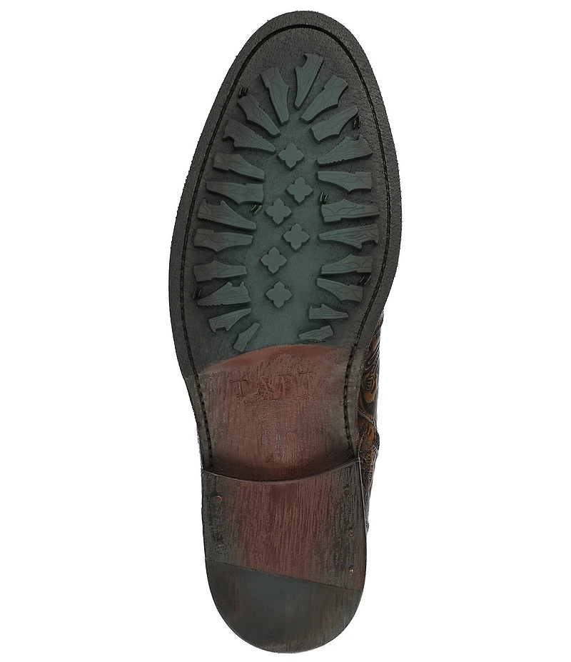 Taft Lewis Floral Embossed Leather Side Zipper Boots