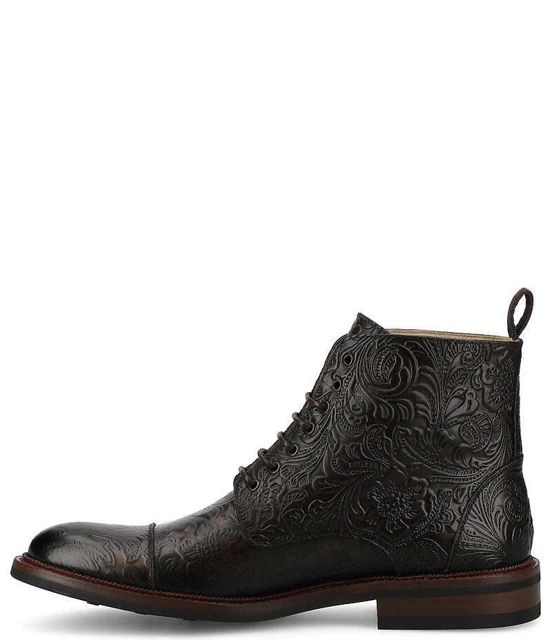 Taft Men's Rome Floral Embossed Leather Cap Toe Boots