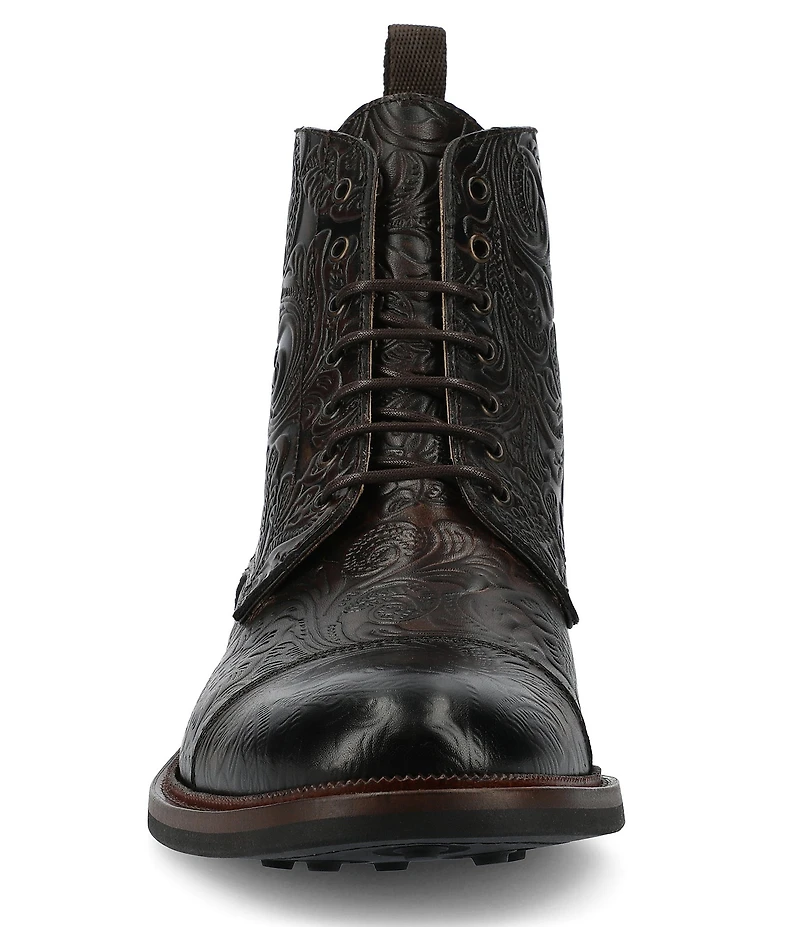 Taft Men's Rome Floral Embossed Leather Cap Toe Boots