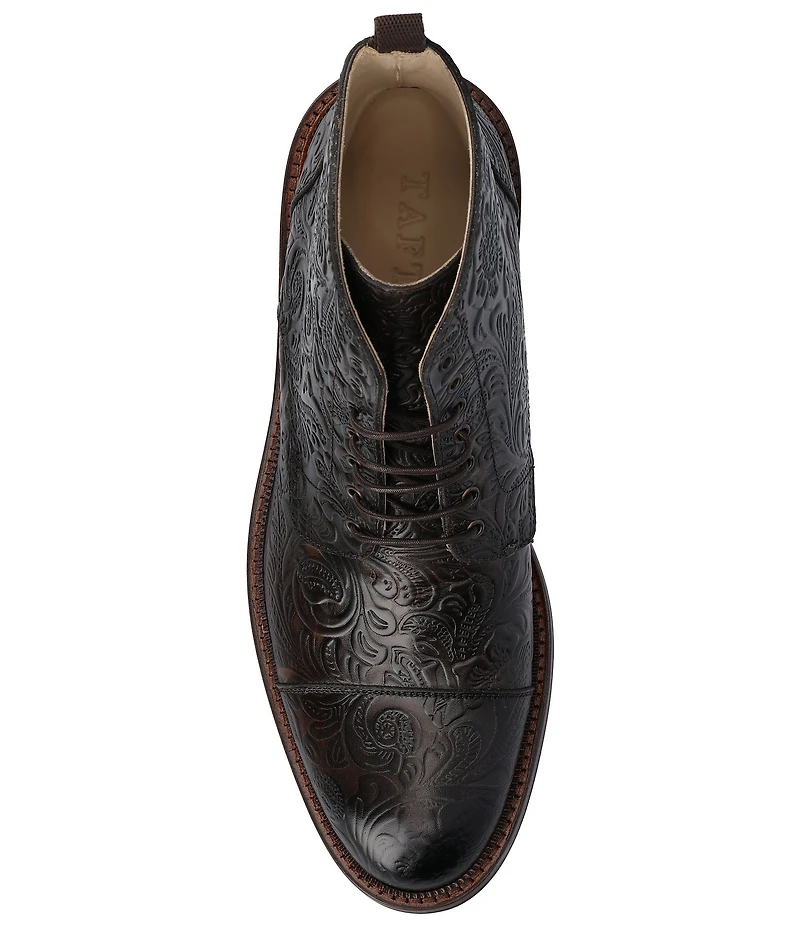 Taft Men's Rome Floral Embossed Leather Cap Toe Boots