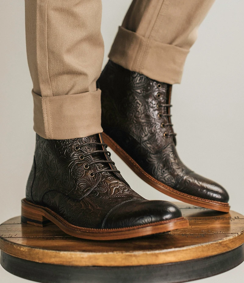 Taft Men's Rome Floral Embossed Leather Cap Toe Boots