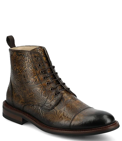 Taft Men's Rome Floral Embossed Leather Cap Toe Boots