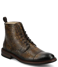 Taft Men's Rome Floral Embossed Leather Cap Toe Boots
