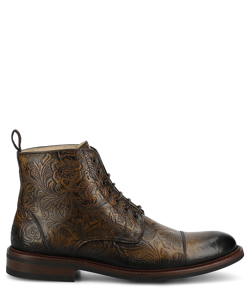 Taft Men's Rome Floral Embossed Leather Cap Toe Boots