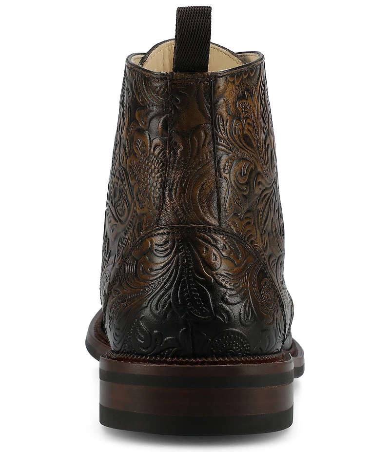 Taft Men's Rome Floral Embossed Leather Cap Toe Boots