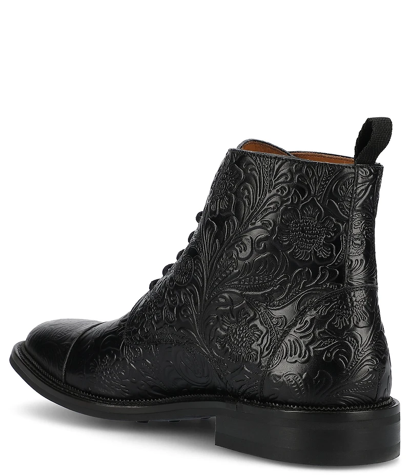 Taft Men's Rome Floral Embossed Leather Cap Toe Boots