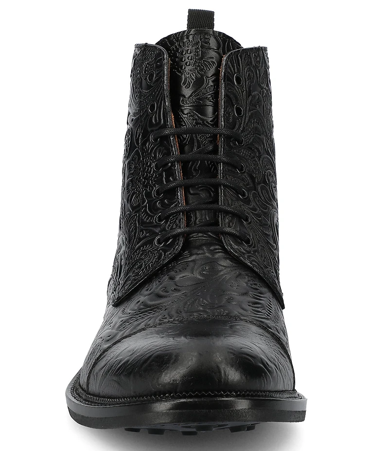 Taft Men's Rome Floral Embossed Leather Cap Toe Boots