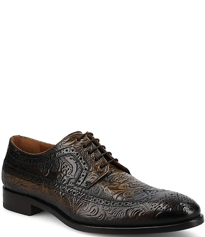 Taft Preston Floral Embossed Leather Detail Brogue Wingtip Oxfords