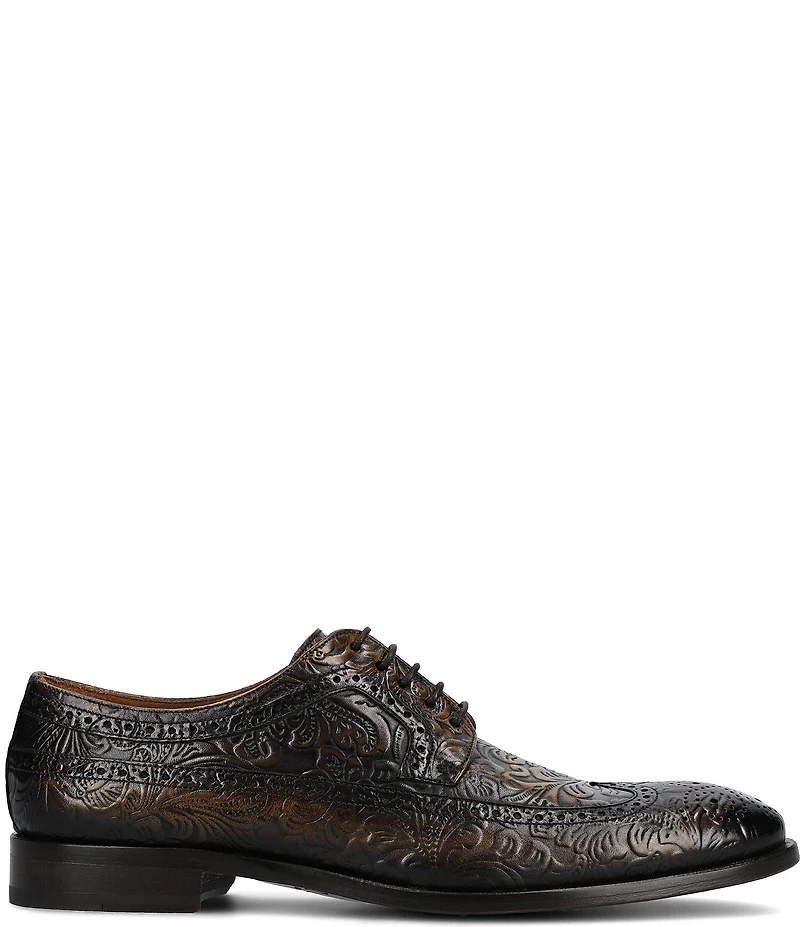 Taft Preston Floral Embossed Leather Detail Brogue Wingtip Oxfords