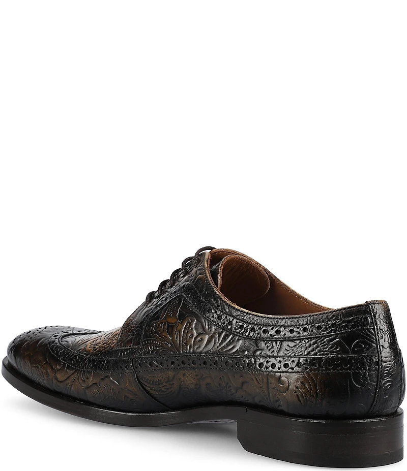 Taft Preston Floral Embossed Leather Detail Brogue Wingtip Oxfords