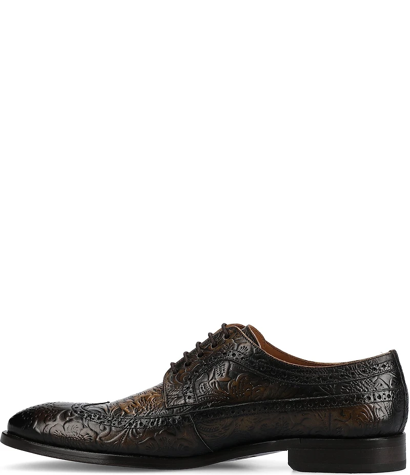Taft Preston Floral Embossed Leather Detail Brogue Wingtip Oxfords