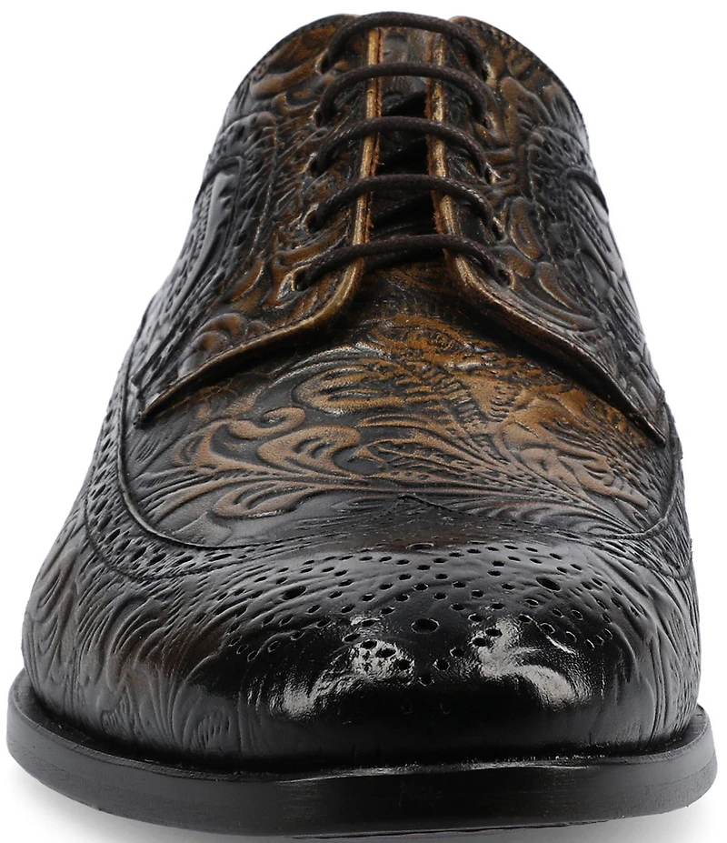 Taft Preston Floral Embossed Leather Detail Brogue Wingtip Oxfords