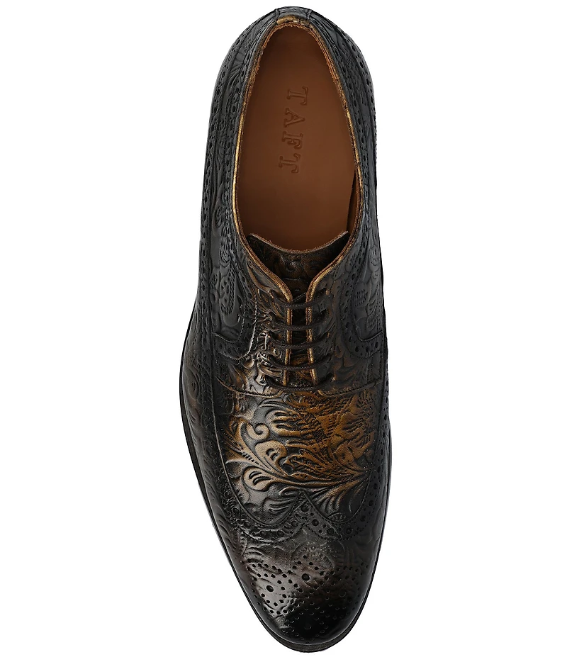 Taft Preston Floral Embossed Leather Detail Brogue Wingtip Oxfords