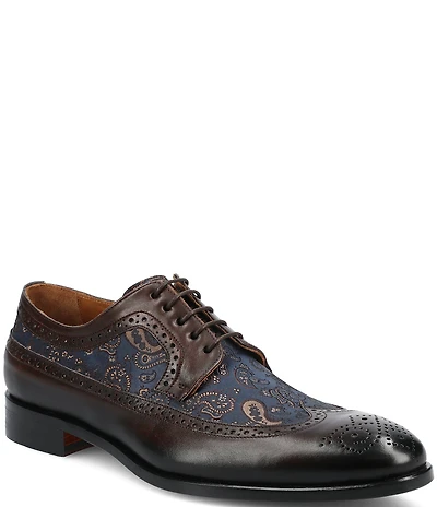 Taft Preston Calfskin Leather Paisley Jacquard Brogue Wingtip Oxfords