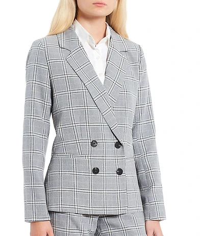 Takara Notch Collar Long Sleeve Plaid Blazer Jacket