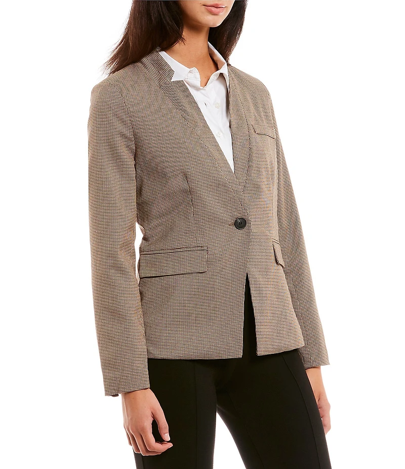 Takara Plaid Print Notched Collar Button Front Blazer Jacket