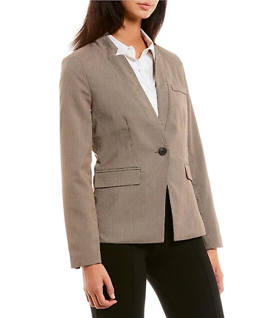 Takara Plaid Print Notched Collar Button Front Blazer Jacket