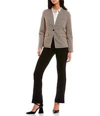 Takara Plaid Print Notched Collar Button Front Blazer Jacket