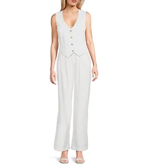 Takara Pleat-Front Wide-Leg Linen-Blend Coordinating Pants