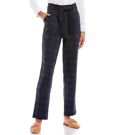 Takara Self-Tie Plaid Ponte Pants