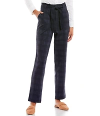 Takara Self-Tie Plaid Ponte Pants