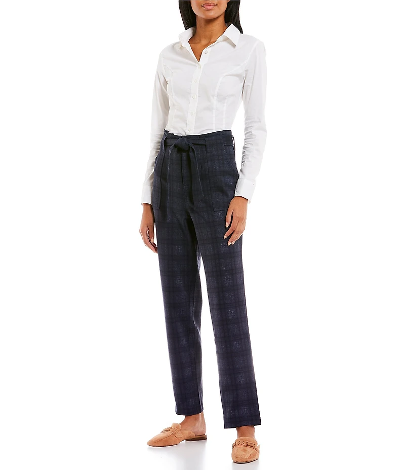Takara Self-Tie Plaid Ponte Pants