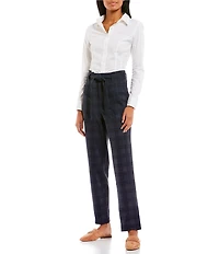 Takara Self-Tie Plaid Ponte Pants