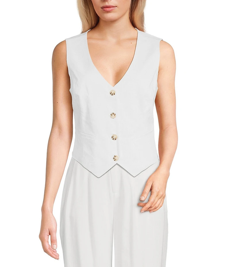 Takara Sleeveless Linen-Blend Coordinating Vest