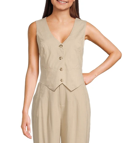 Takara Sleeveless Linen-Blend Coordinating Vest