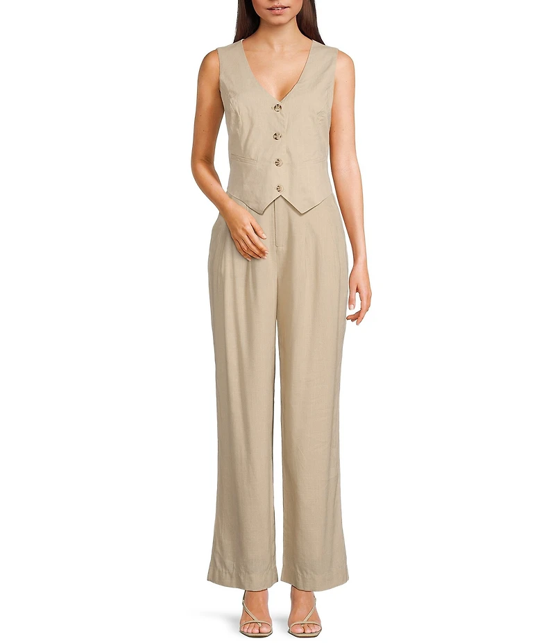 Takara Sleeveless Linen-Blend Coordinating Vest