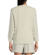 Takara Striped Notch Collar 3/4 Sleeve Shirred Blazer Jacket
