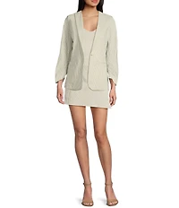 Takara Striped Notch Collar 3/4 Sleeve Shirred Blazer Jacket