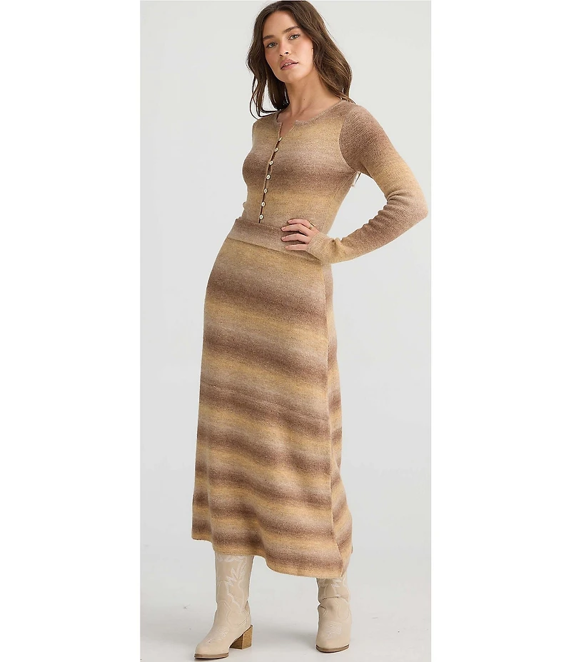 Talisman Essence Ombre Knit Wool Blend High Rise A-Line Coordinating Midi Skirt
