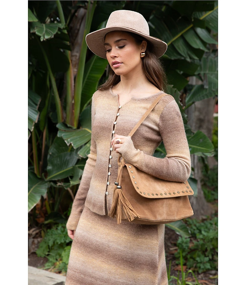 Talisman Essence Wool Blend Ombre Knit Round Neck Long Sleeve Button Closure Coordinating Top